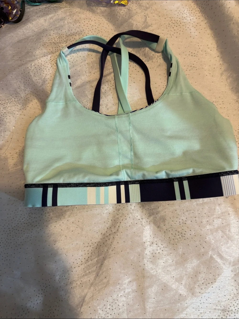 Lululemon Striped Mint and Navy Women's sport bra size 6
